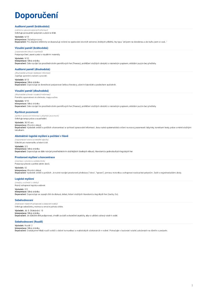 Zpráva: doporučení pro rozvoj dítěte
