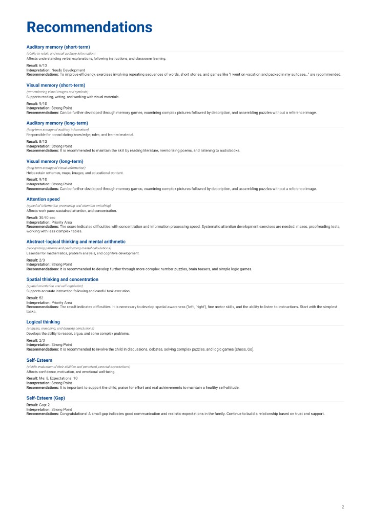 Report: personal development recommendations